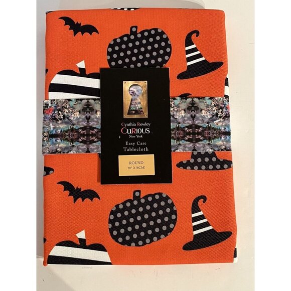 Cynthia Rowley Other - Halloween Witch Bat Pumpkin 70" Round Tablecloth Cynthia Rowley Curious NEW